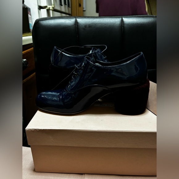 Pre Owned! Miu Miu Womens Calzature Donna Leather Heels With Fur On Heel 37.5 - Picture 8 of 9